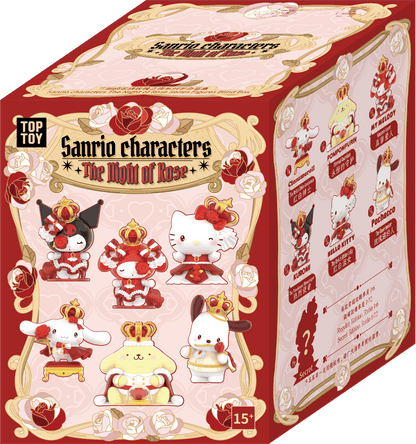 Box of Sanrio characters themed 'The Moth of Rose' by Top Toy on a red background.
