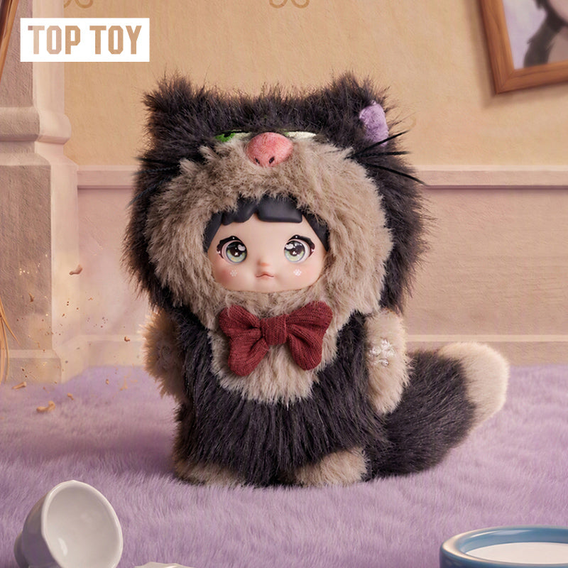 Nommi × Disney Dreamy Cat Tales grey cat plush doll with red bowtie