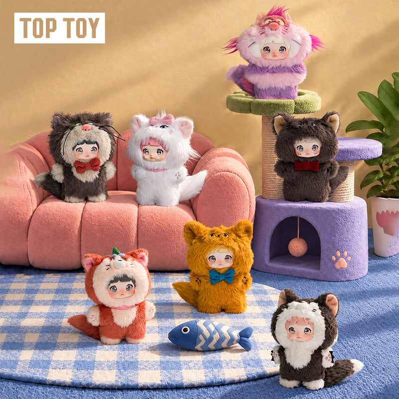 Nommi × Disney Dreamy Cat Tales Series Plush Doll Blind Box – full design lineup in a cozy room scene