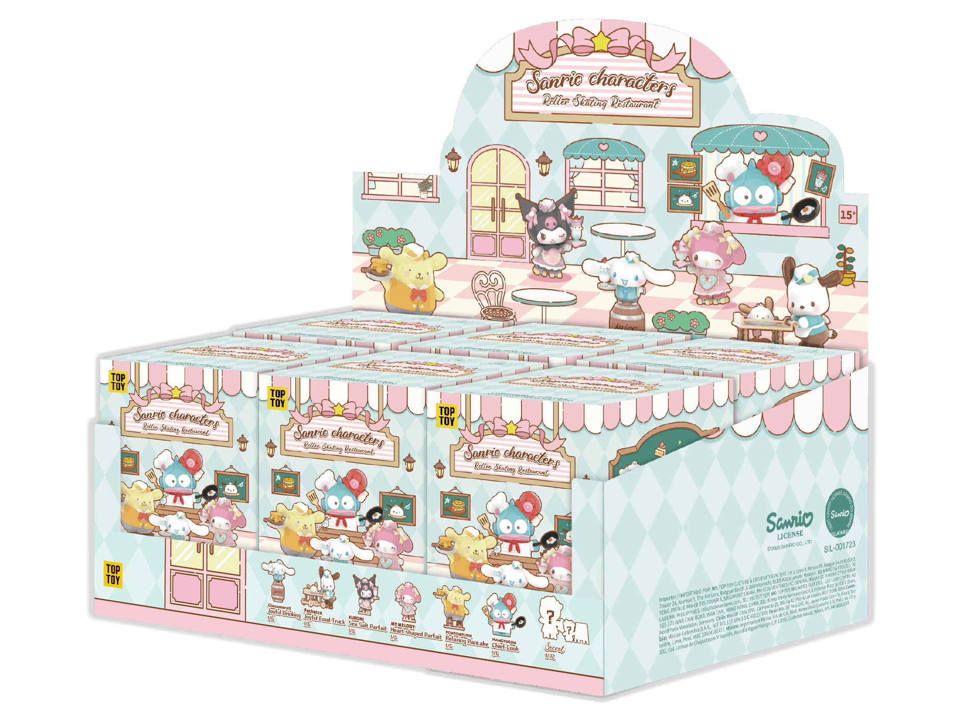 Toptoy Roller Skating Box of Sanrio character figurines with a display stand
