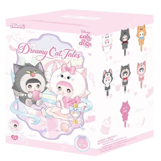 Nommi × Disney Dreamy Cat Tales Series Plush Doll Blind Box – single blind box packaging showing 6 designs plus a secret design